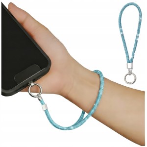 Smycz do Telefonu 17 cm – Niebieski Uchwyt na Nadgarstek pod Etui Błyszczący Pasek Uniwersalny