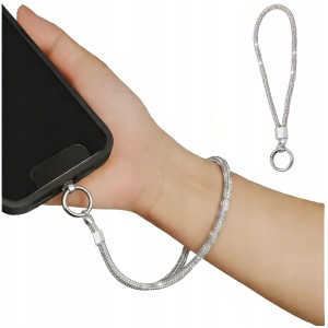 Smycz do Telefonu 17 cm – Srebrny Uchwyt na Nadgarstek pod Etui Uniwersalna Smycz do Smartfona