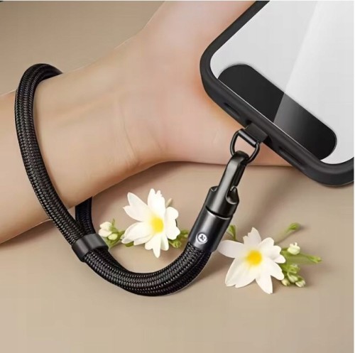 Smycz do Telefonu 19 cm Czarna – Uchwyt na Nadgarstek Sznurek pod Etui Uniwersalna