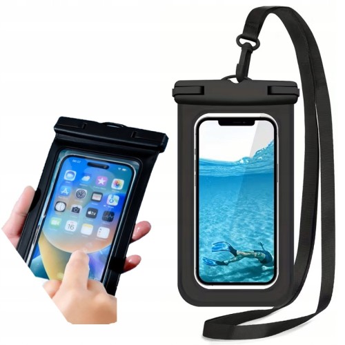 Wodoodporne Etui na Telefon  Smycz – Duże Czarne Ochrona 360 Pokrowiec Wodoszczelny