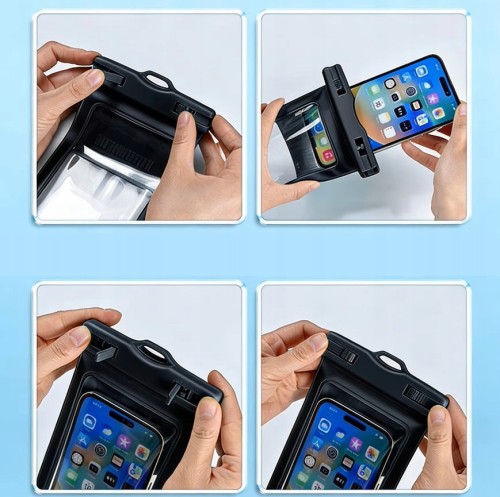 Wodoodporne Etui na Telefon  Smycz – Duże Czarne Ochrona 360 Pokrowiec Wodoszczelny