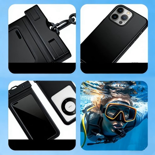 Wodoodporne Etui na Telefon  Smycz – Duże Czarne Ochrona 360 Pokrowiec Wodoszczelny