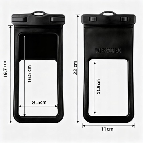 Wodoodporne Etui na Telefon  Smycz – Duże Czarne Ochrona 360 Pokrowiec Wodoszczelny