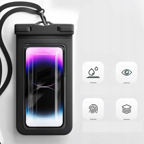 Wodoodporne Etui na Telefon  Smycz – Duże Czarne Ochrona 360 Pokrowiec Wodoszczelny