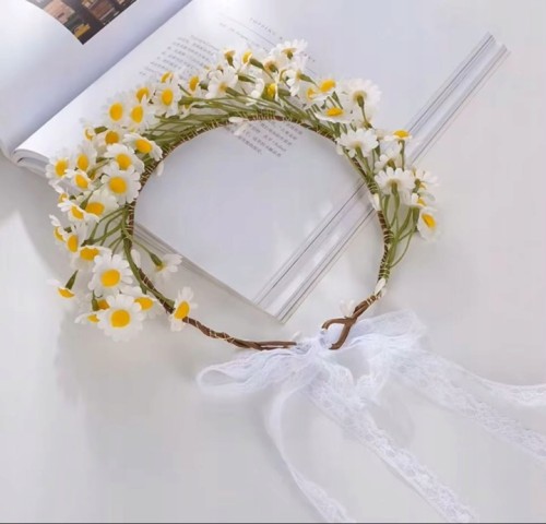 Wianek Wiosenny ze Stokrotkami Biały  Pani Wiosna Boho Regulowany Uniwersalny