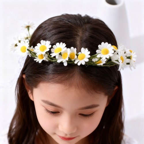 Wianek Wiosenny ze Stokrotkami Biały  Pani Wiosna Boho Regulowany Uniwersalny