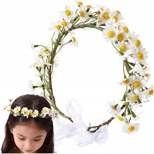 Wianek Wiosenny ze Stokrotkami Biały  Pani Wiosna Boho Regulowany Uniwersalny