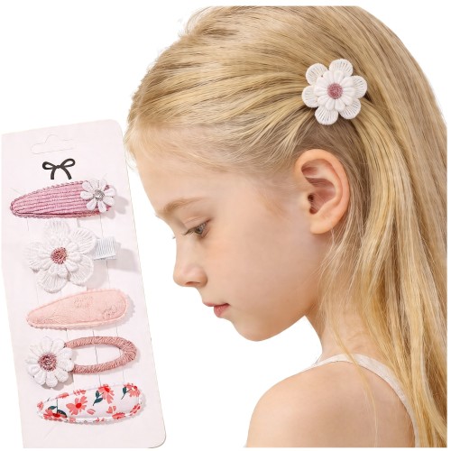 Spinki do włosów BOHO dla dziewczynki , zestaw 5 szt., kwiatowe aplikacje