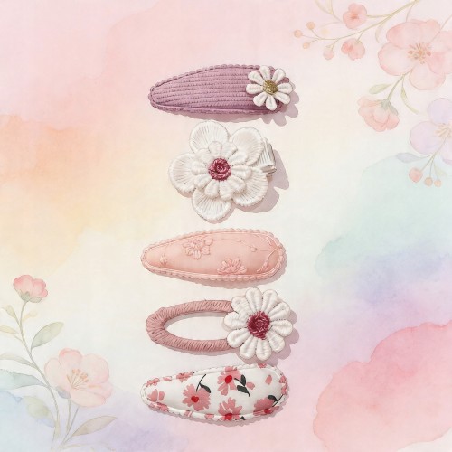 Spinki do włosów BOHO dla dziewczynki , zestaw 5 szt., kwiatowe aplikacje