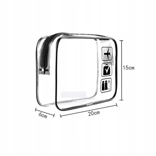 Kosmetyczka do samolotu przezroczysta, wodoodporna na kosmetyki 20x15x6 cm 