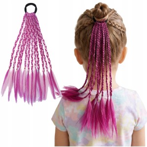 Włosy syntetyczne na gumce – 12 kolorowych warkoczy fioletowo-różowych 32 cm
