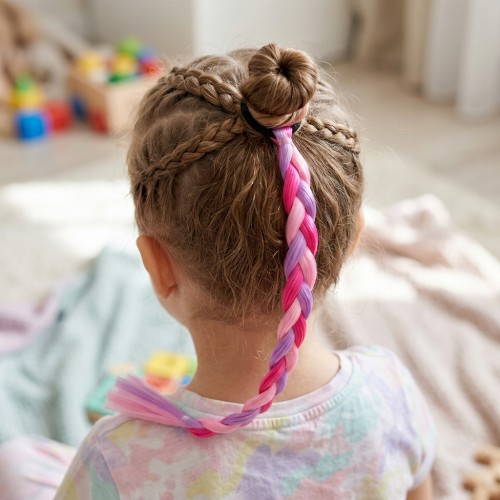 Włosy syntetyczne na gumce – kolorowy warkocz fioletowo-różowy 42 cm