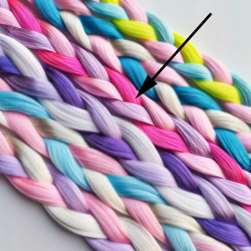 Włosy syntetyczne na gumce – kolorowy warkocz fioletowo-różowy 42 cm