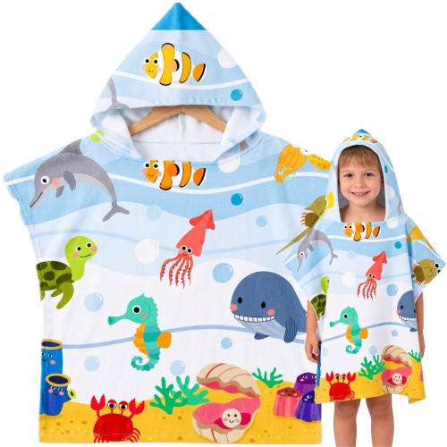 Ręcznik Plażowy dla Dzieci z Kapturkiem – Ponczo z Mikrofibry 60 x 60 cm