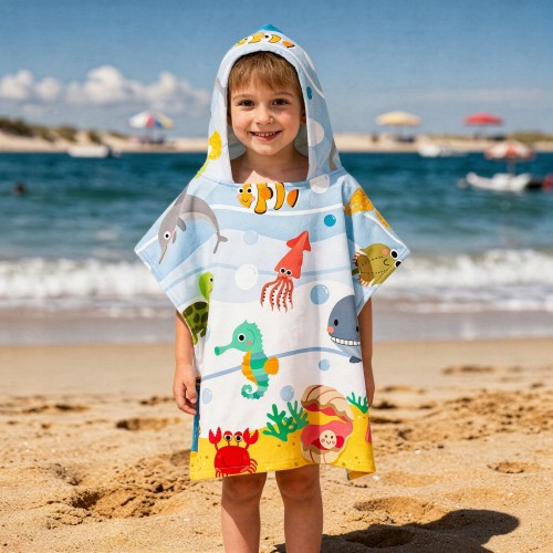 Ręcznik Plażowy dla Dzieci z Kapturkiem – Ponczo z Mikrofibry 60 x 60 cm