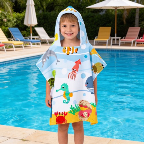 Ręcznik Plażowy dla Dzieci z Kapturkiem – Ponczo z Mikrofibry 60 x 60 cm