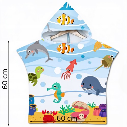 Ręcznik Plażowy dla Dzieci z Kapturkiem – Ponczo z Mikrofibry 60 x 60 cm