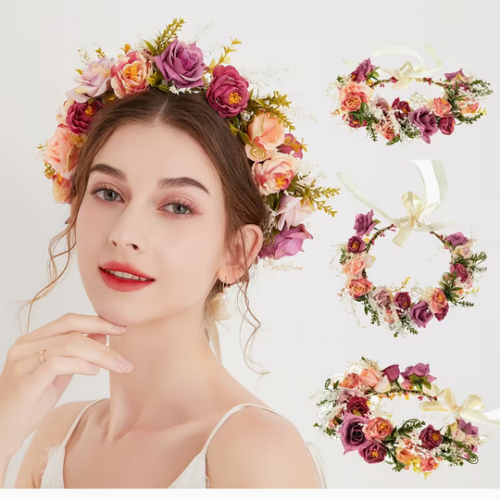 Wianek Kwiatowy Boho na Głowę – Naturalny Wygląd Kwiatów