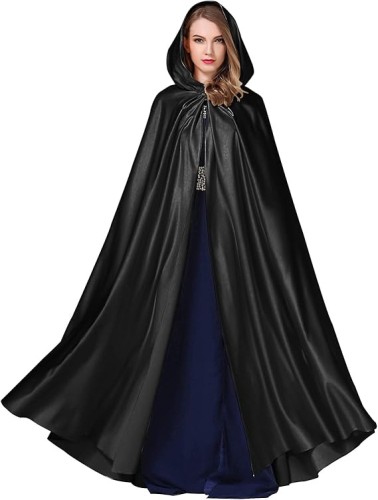 Czarna peleryna z kapturem 150 cm – strój czarodziej, wampir, Halloween