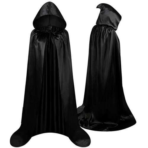 Czarna peleryna z kapturem 150 cm – strój czarodziej, wampir, Halloween