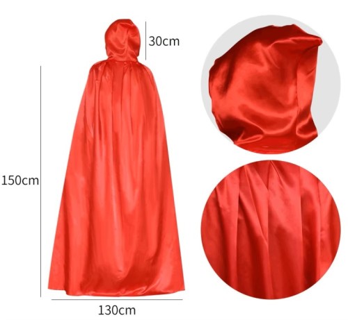 Czerwona peleryna z kapturem 150 cm – strój Czerwony Kapturek, magik