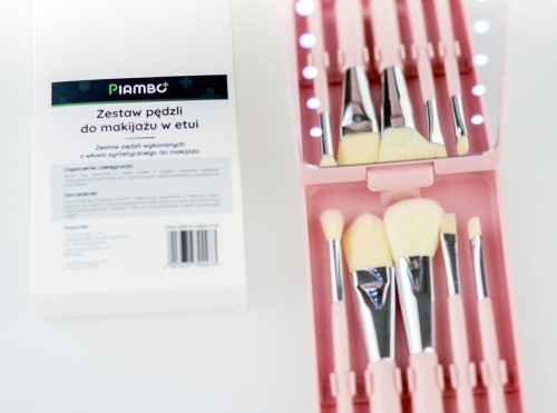 Lusterko z pędzlami do makijażu z podświetleniem LED w etui