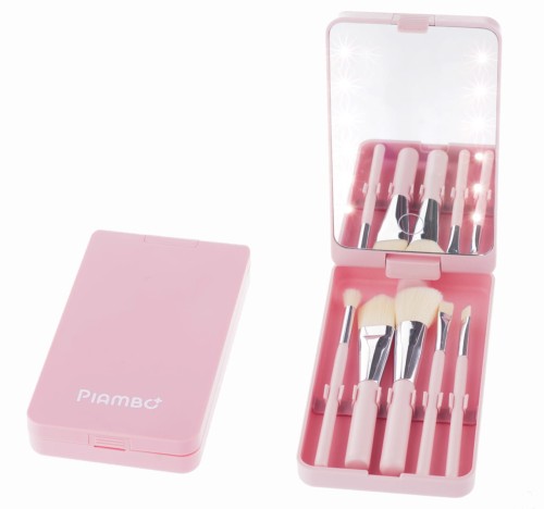 Lusterko z pędzlami do makijażu z podświetleniem LED w etui