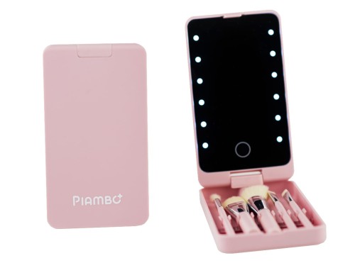 Lusterko z pędzlami do makijażu z podświetleniem LED w etui