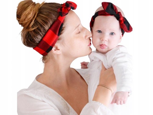 Opaski do włosów pin-up dla mamy i córki matchy matchy 2 szt. w kratkę