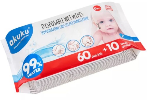 Jednorazowe chusteczki nawilżające Akuku 70 sztuk A0031