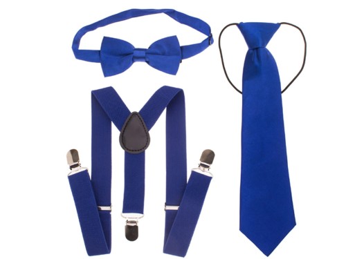 Zestaw muszka, szelki i krawat  dziecięcy - niebieski