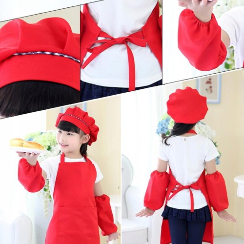 Fartuszek fartuch kucharski kuchenny z czapką i rękawkami czerwony