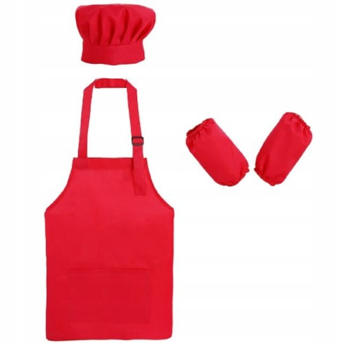 Fartuszek fartuch kucharski kuchenny z czapką i rękawkami czerwony