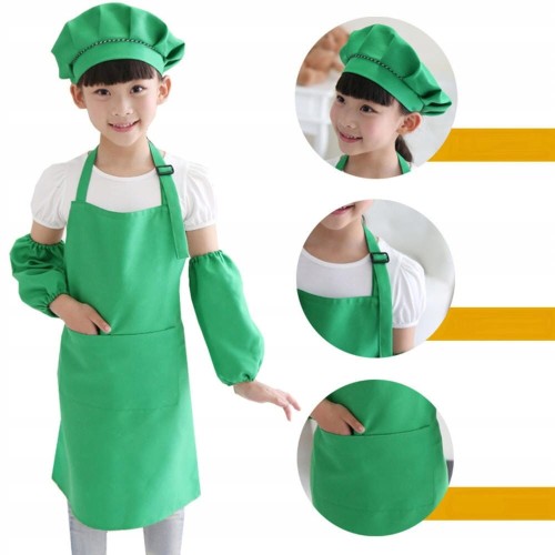 Fartuszek fartuch kucharski kuchenny z czapką i rękawkami dla dziecka zielony