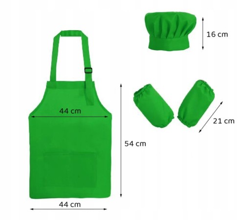 Fartuszek fartuch kucharski kuchenny z czapką i rękawkami dla dziecka zielony