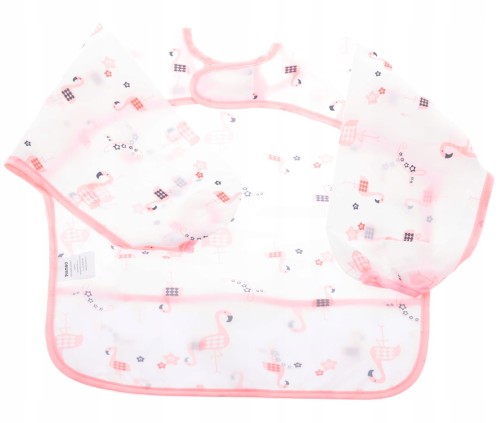 Fartuszek śliniak z rękawkami nieprzemakalny do BLW zapięcie na rzep - Flamingi