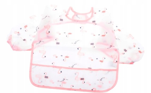 Fartuszek śliniak z rękawkami nieprzemakalny do BLW zapięcie na rzep - Flamingi