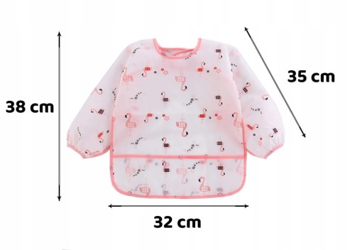 Fartuszek śliniak z rękawkami nieprzemakalny do BLW zapięcie na rzep - Flamingi