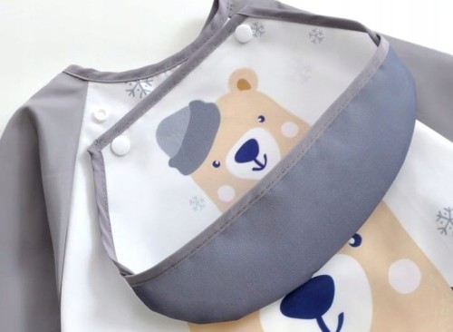 Fartuszek śliniak ochronny z rękawami i odpinaną kieszonką do BLW rozszerzania diety 