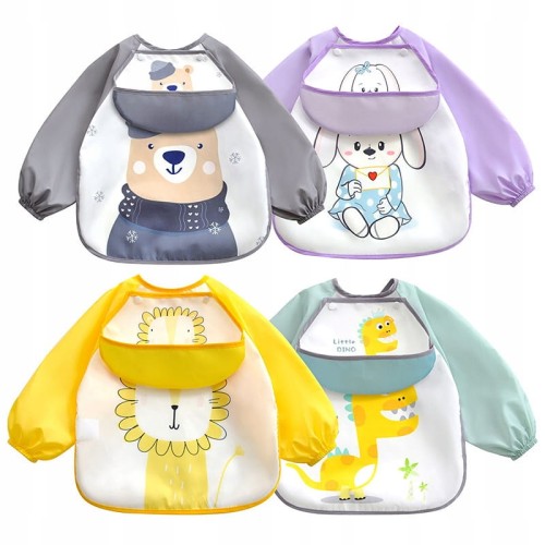 Fartuszek śliniak ochronny z kieszonką i rękawami z odpinanym śliniakiem