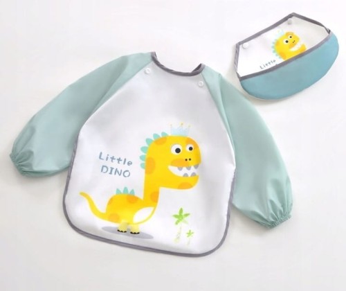 Fartuszek śliniak ochronny z kieszonką i rękawami z odpinanym śliniakiem