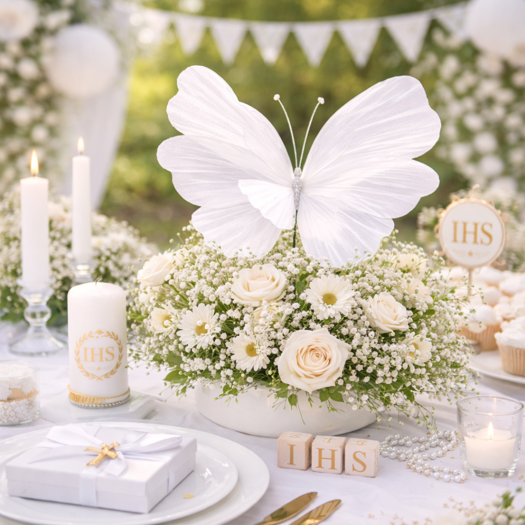 Kwiat motyl dekoracja na komunię ślub